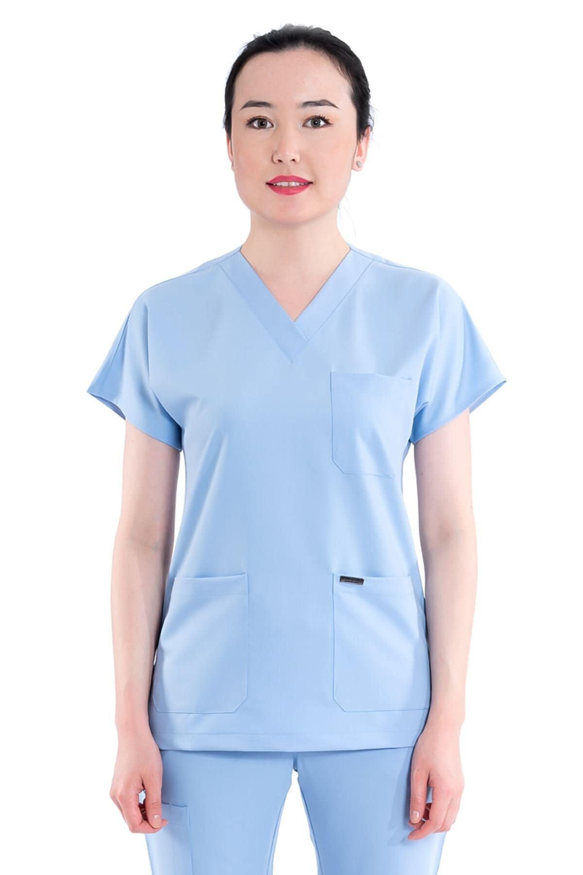 Comfortable Blue Nurse Scrub Top Only, Medical Uniform