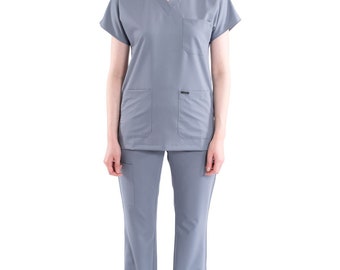 Comfortable Cloud Grey Nurse Scrub Set, Nurse Uniform, Custom