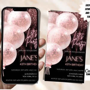 Digital Rose Gold Birthday Party Invitation, Electronic Birthday Invite, Editable Template, Any Age, Text Invite, Evite, Instant Download