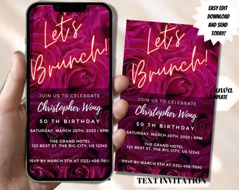 Pink Floral Birthday Brunch Invitation, Editable e-vite (Digital Download)