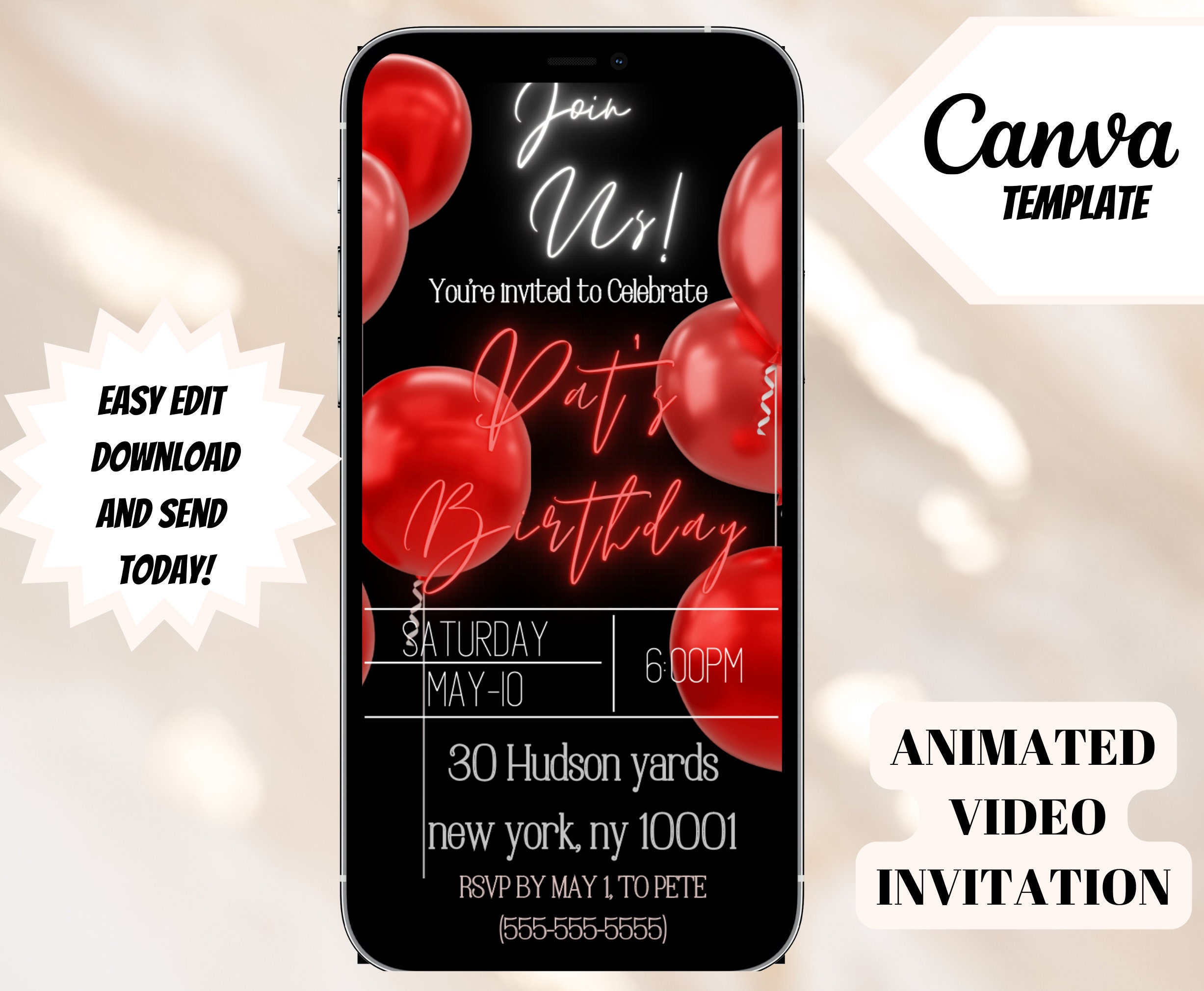 Black &amp; Red Invitation Invitation Template Download-digital - Etsy