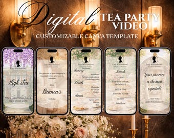 Invito a Bridgerton, invito video per un tea party in stile Regency – Modello Canva personalizzabile (download MP4)