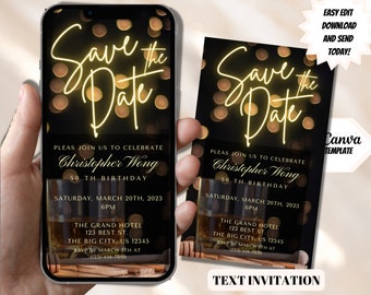 Whiskey Birthday Save the Date, Mens Electronic Evite (Instant Download)