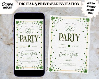Editable Digital St Patrick's Day Invitation, Eat Drink & Be Irish, St Patrick's Day Party Dinner Text Invite Edit in Canva Instant Download