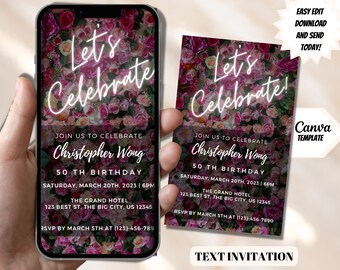 White Neon Floral Birthday Invitation, Editable Evite (Digital Download)