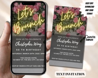 Floral Birthday Brunch Invitation, Editable Canva Template (Digital Download)