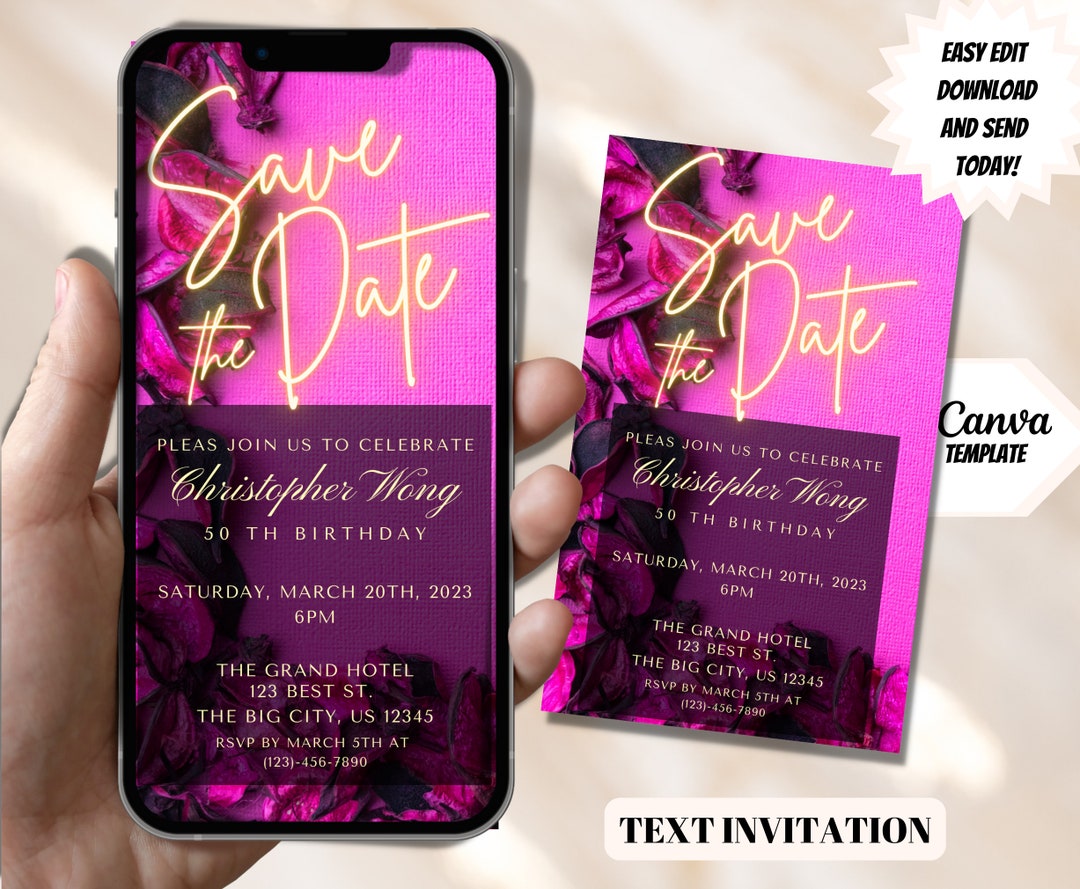 Digital Pink Save the Date Invitation, Electronic Save the Date, Save ...