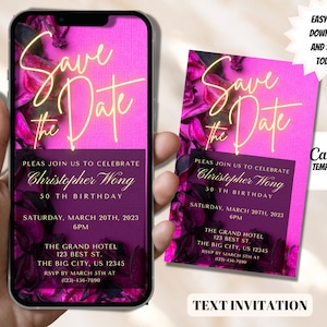 Digitale roze Save the Date uitnodiging, elektronische Save the Date, Save the Date Ecard, Floral, bewerkbare sjabloon, Evite, Instant Download