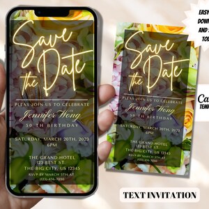 Digital yellow & pink Roses Floral Birthday Invitation, Roses Floral Backdrop Invite, Floral Birthday Party, Electronic Text Message Invite