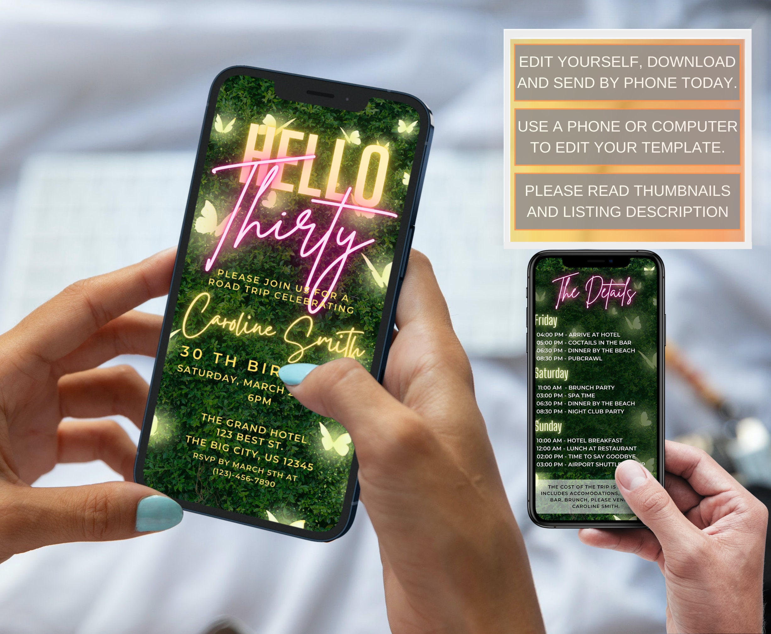Digital Itinerary Template for 30th Birthday Party Hello Thirty With ...