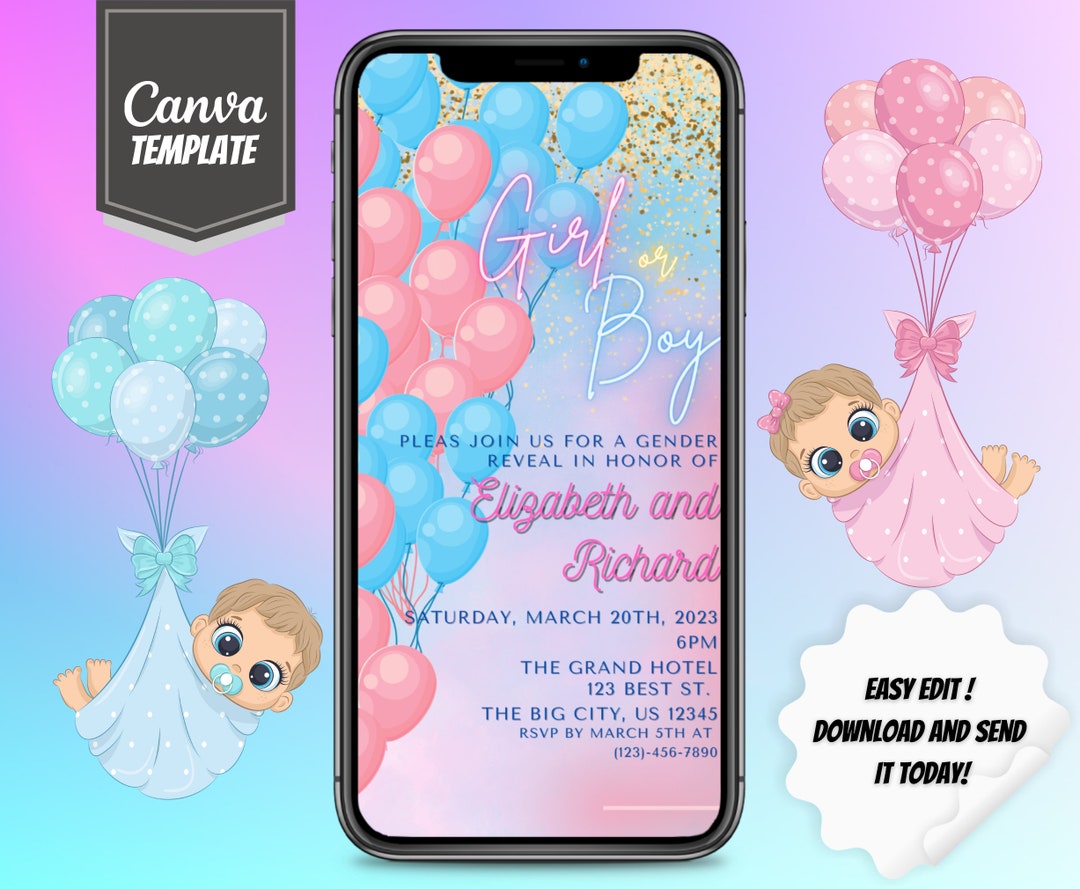 Digital Gender Reveal Invitation, Electronic Gender Reveal Evite