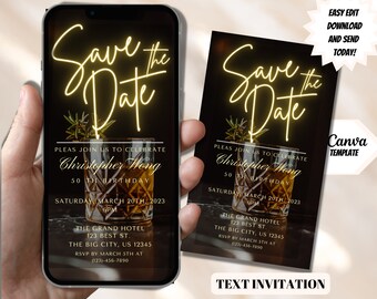Men's Birthday Save The Date, Whiskey, Text Evite (Digital Download)