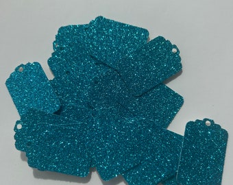 Blauwe glitter mini-swingtags marktkraam prijskaartjes set van 25