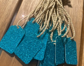 Blauwe glitter mini-swingtags marktkraam prijskaartjes set van 24