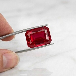 Lab Grown Ruby Gemstone, Rectangle Faceted, 8X10mm, 3 Ct, Handmade Jewelry Making