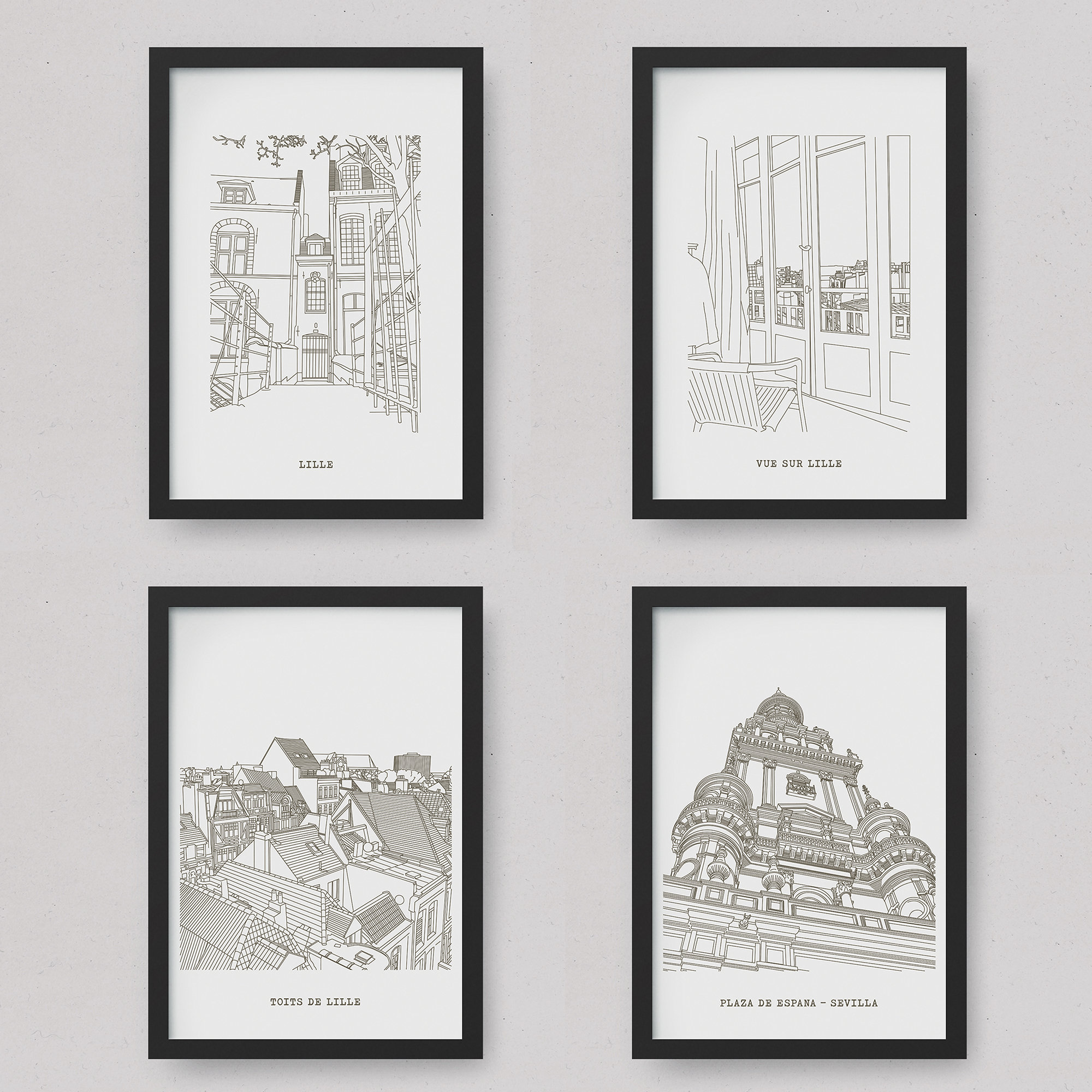 Print Affiches Minimalistes Pour La Décoration Murale Ville de Lille et Seville