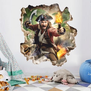 Adhesivo de pared pirata, calcomanía de pared, despegar y pegar, tatuaje de pared, tesoro, arma, aventuras, decoración, arte de pared 003