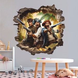 Sticker mural pirates, sticker mural, autocollants, autocollants, tatouage mural, au trésor, carte au trésor, aventures, décoration, art mural 002