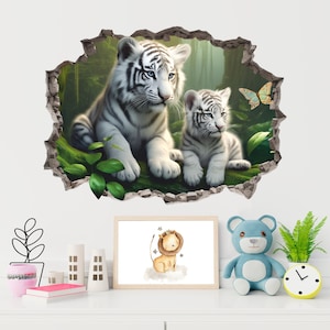 White Tiger Wall Sticker, Snow Tiger Wall Decal, Peel and Stick, Wall Tattoo, Pet, Animals, Nature, Decor, Wall Art