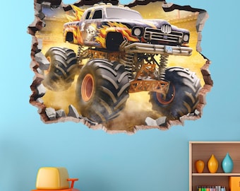 Monster Truck Wall Sticker, OFF Road Truck Wall Decal, Transport, Peel and Stick, Car, Road, Wall Tattoo, Decor, Wall Art 010