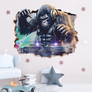 Autocollant Mural Gorille - Décoration Safari Jungle - Sticker Moderne - Neuf
