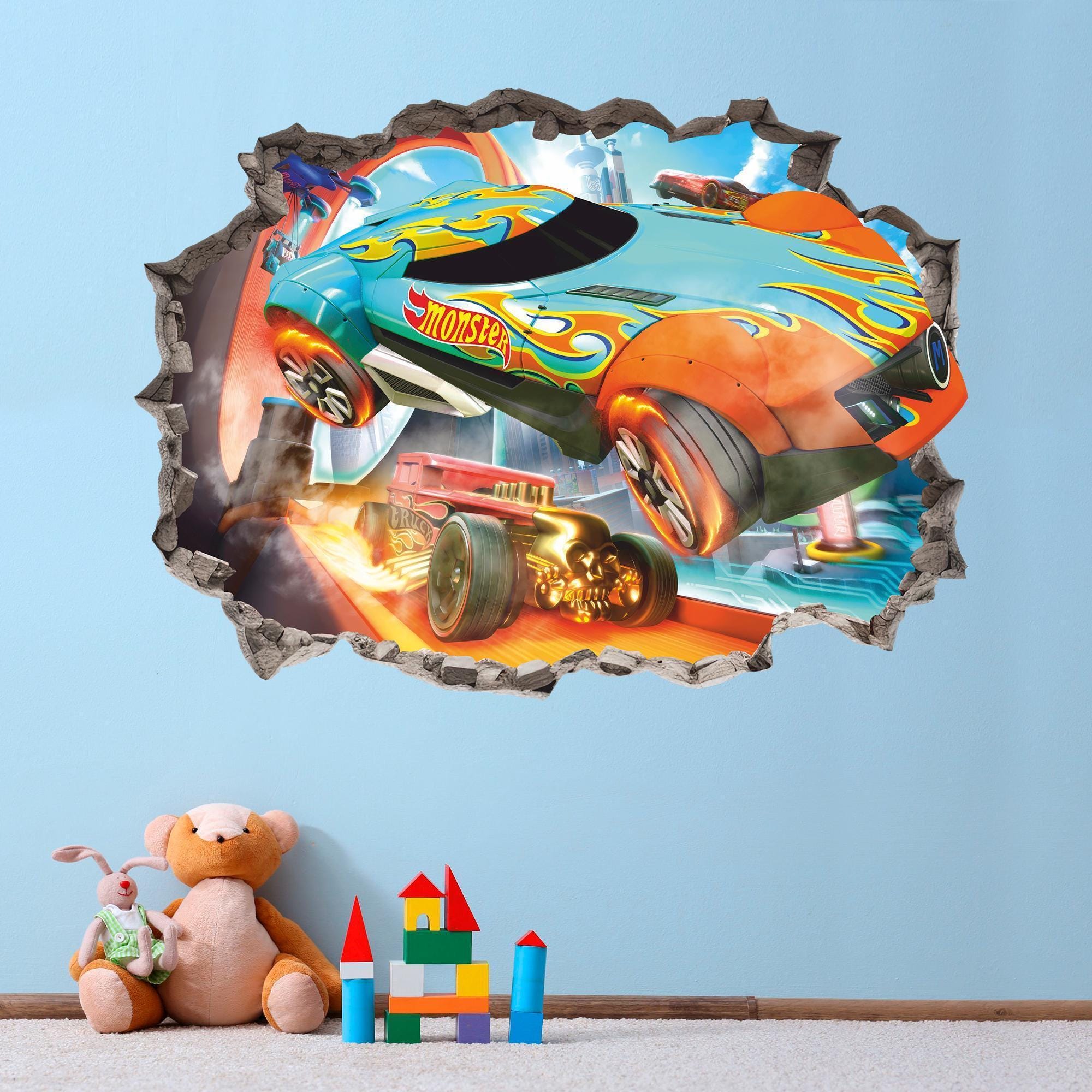 thumbnail image 2 of Handmade Hot Wheels Inspired Fabric Wall Decal Banner – Multicolor, Removable For Kids Room 2 of 3