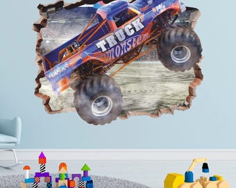 Monster Truck Wall Sticker, OFF Road Truck Wall Decal, Transport, Peel and Stick, Car, Road, Wall Tattoo, Decor, Wall Art 014
