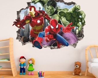 Adhesivo de pared de superhéroes, calcomanía de pared, despegar y pegar, tatuaje de pared, decoración, arte de pared 03