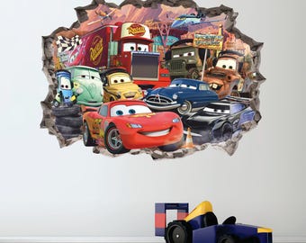 Cartoon Wall Sticker, Race Wall Decal, Peel and Stick, Car, Road, Wall Tattoo, Decor, Wall Art