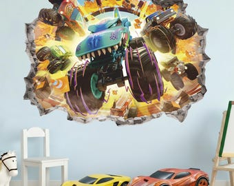 たくさんのモンスタートラックのウォールステッカー、オフロードトラックのウォールデカール、輸送、剥がして貼る、車、道路、ウォールタトゥー、装飾、ウォールアート 017