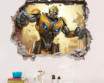 Transformer Wall Sticker, Machine Wall Decal, Peel and Stick, Robot Wall Tattoo, Decor, Wall Art 001