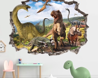 Pegatina de pared de dinosaurios, calcomanía de pared del mundo de los dinosaurios, despegar y pegar, tatuaje de pared, decoración, arte de pared 003