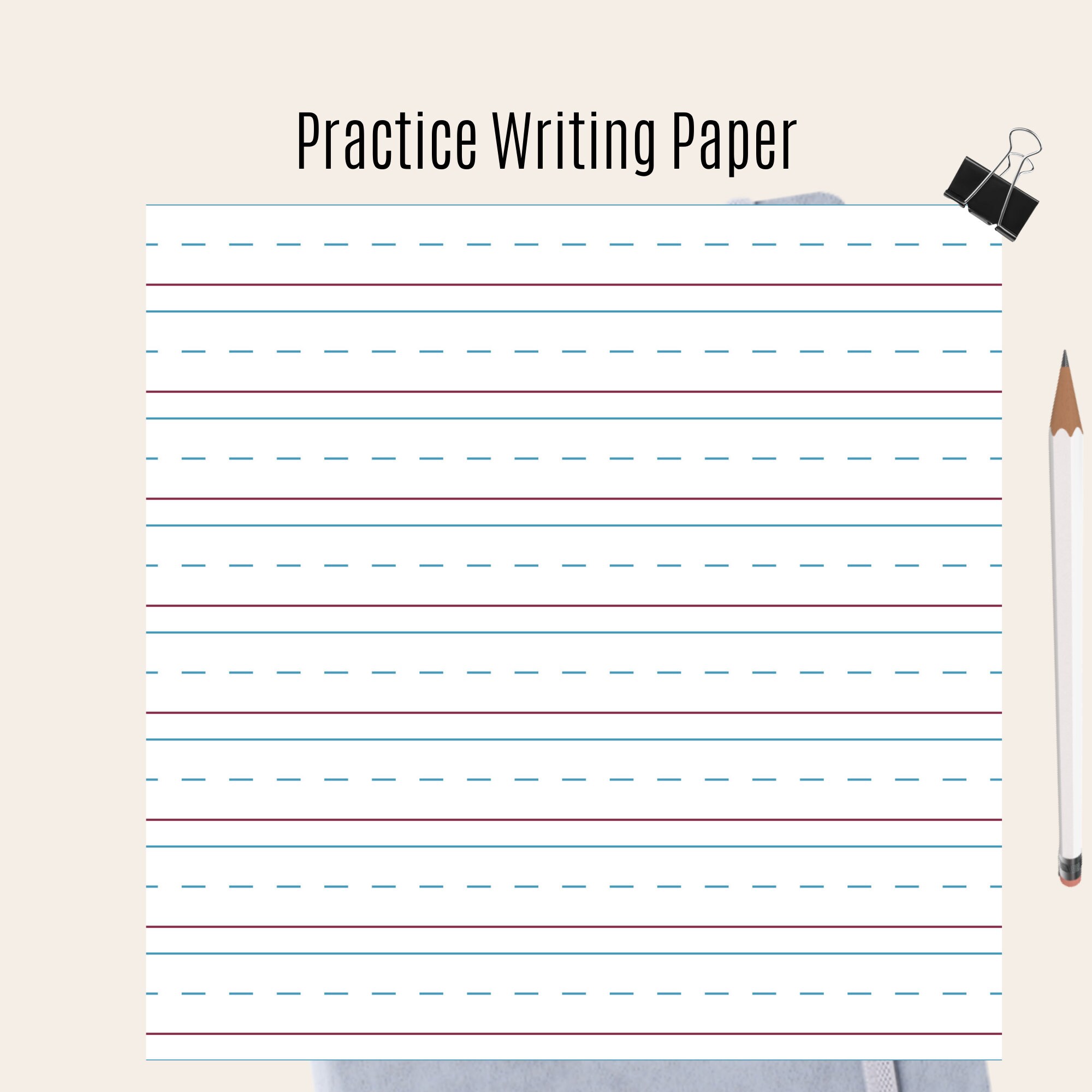 Practice Writing Paper - Lined Paper Red Bottom, Blue Top, Writing Practice Worksheet Pages ...