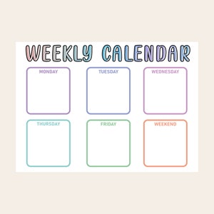 Planificador imprimible Montessori para niños Calendario semanal · Lindo y colorido planificador semanal para niños · A4,A5, archivos PDF tamaño carta