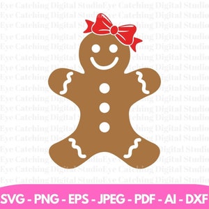 Gingerbread Girl SVG, nova tendência de enfeites de gengibre de Natal, Gingerbread Girl com arco SVG, arquivos Cricut Cut, uso comercial ok