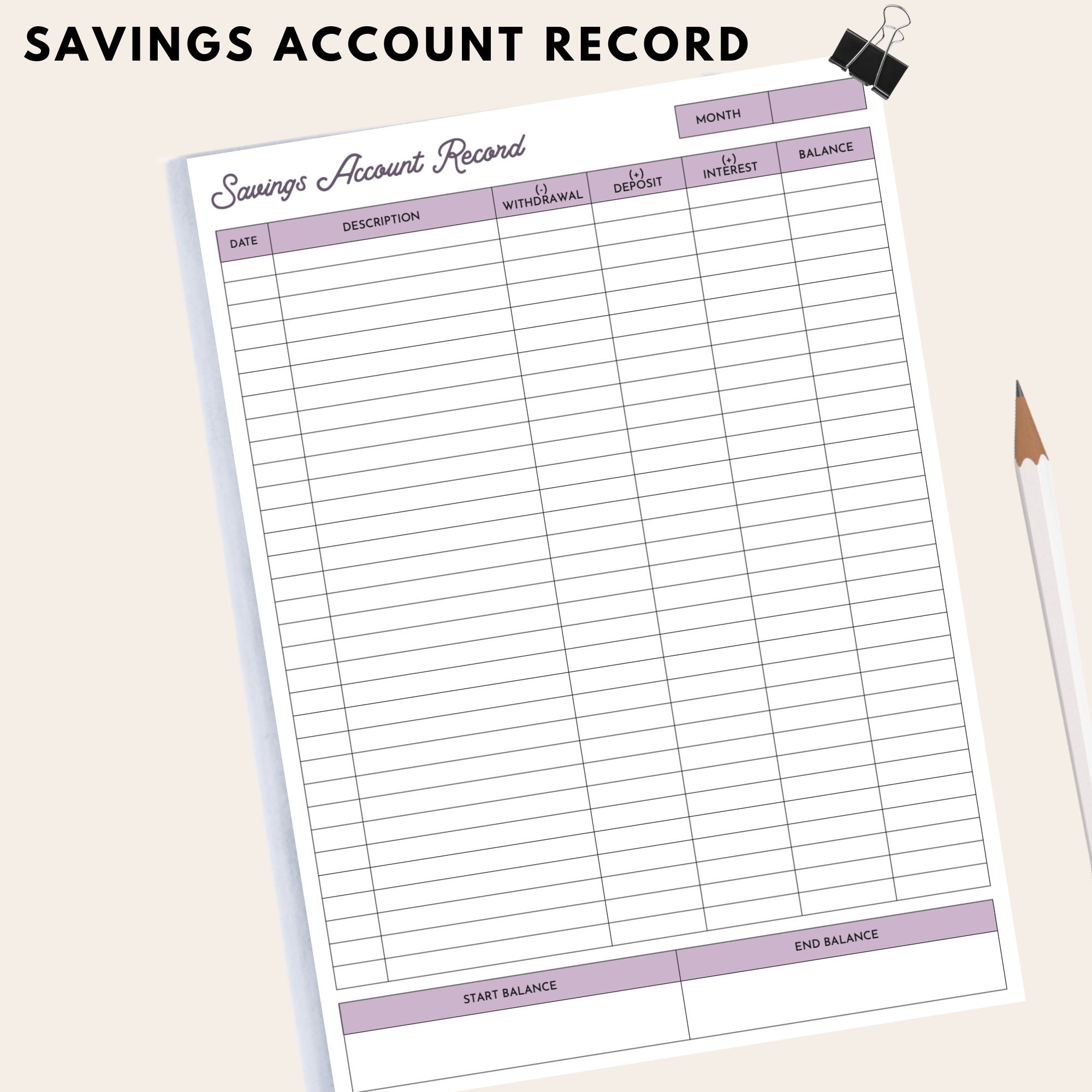 LARGER Bank Balance Sheet Printable, Savings Account Sheet Printable ...