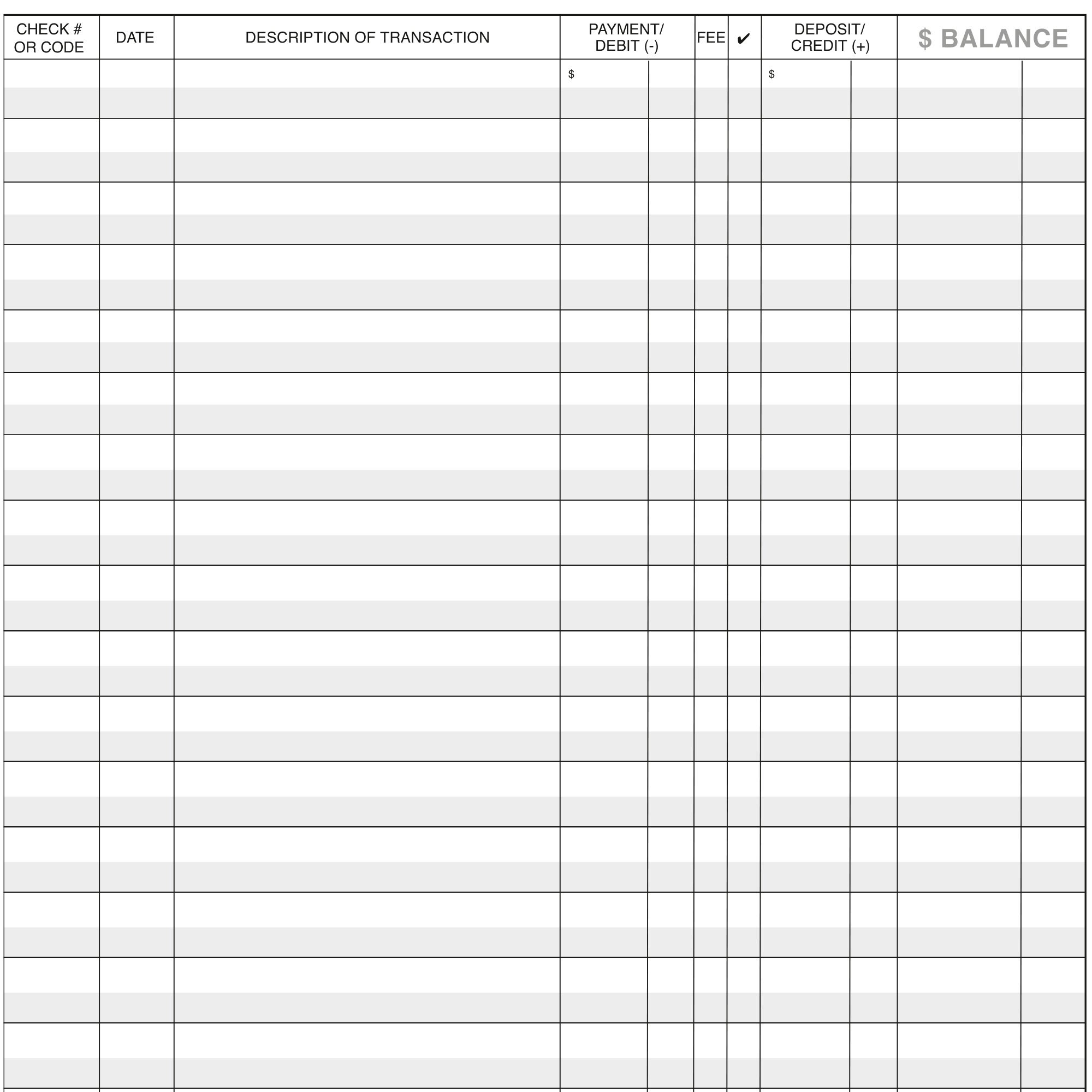 Printable Checkbook Register PDF File Prints On 8 1 2 X 11 Inch Paper 