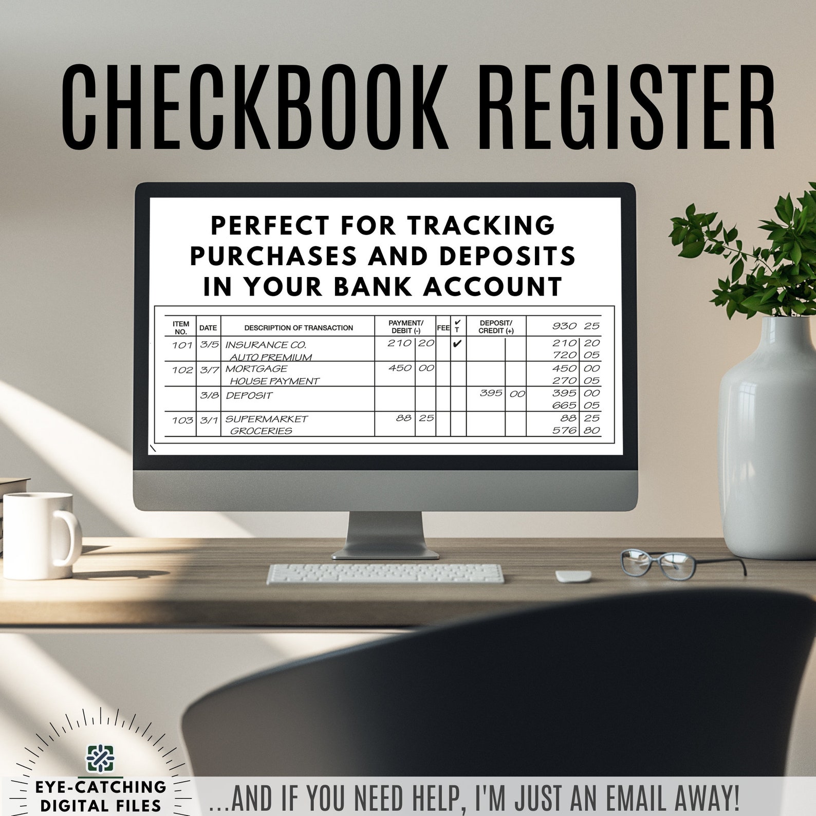 Printable Checkbook Register, PDF File, Prints on 8 1/2 X 11 Inch Paper ...
