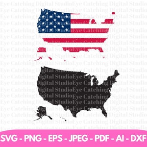 USA Landkarte svg Umriss Clipart, Landkarte der USA ohne und mit Bundesstaaten digitaler download svg, png, dxf, eps, amerikanische Flagge svg, Cricut