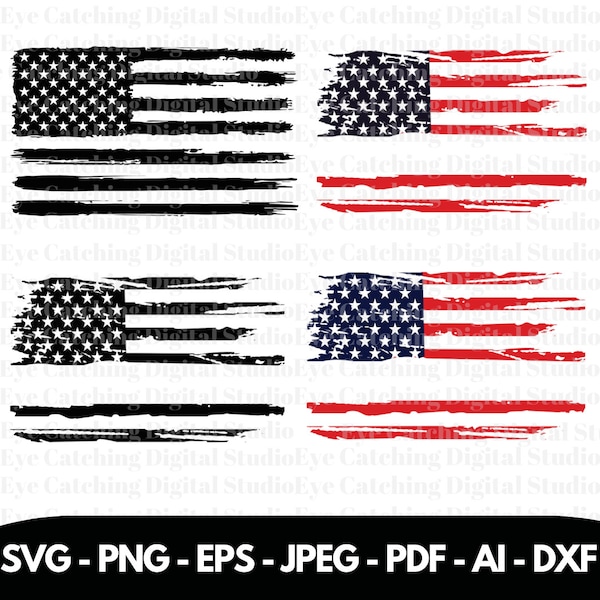 Drapeau en détresse svg, svg drapeau américain, 4 juillet svg, 4 juillet svg, drapeau grunge svg - imprimable, Cricut & Silhouette, Amérique SVG