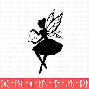 Fée des dents Svg coupe fichier Clipart fée des dents princesse fée des dents svg enfants fée des dents Svg dxf, png Fichiers coupe pour Cricut & Silhouette