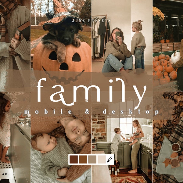 10 Family Mobile & Desktop Lightroom Presets, Moody Soft Brown Presets, Ästhetische Presets für Instagram Influencer und Blogger