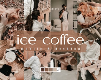 12 Ice Coffee Mobile & Desktop Lightroom Presets, Soft Brown Presets, Minimalist Brown Preset, Aesthetic Preset for Influencers and Bloggers