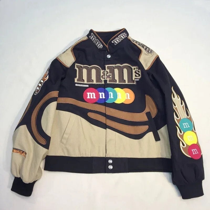 M M Racing Jacket Vintage Style Bomber Jacket Fashion Y2K