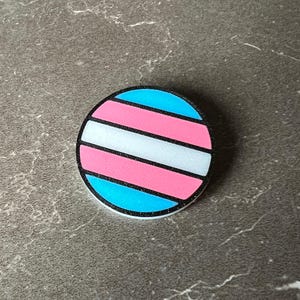 Spilla con distintivo rotondo con bandiera Trans stampata in 3D