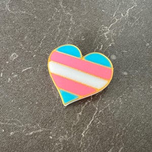 Spilla con distintivo a forma di cuore con bandiera trans stampata in 3D