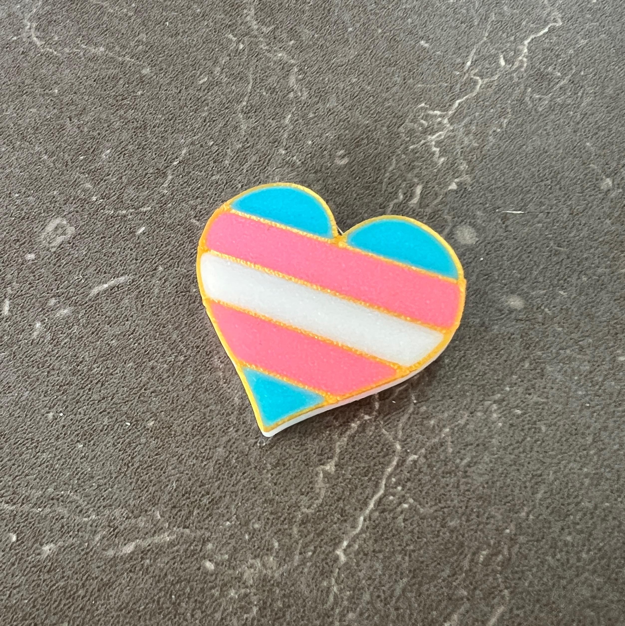 Trans Flag Heart Pin Badge Brooch 3D Printed