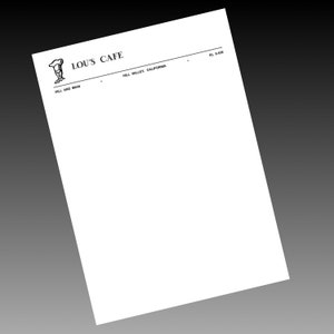 Carta con membrete de Lou's Cafe Hill Valley para el Dr. Brown, réplica de utilería cinematográfica - SOLO DESCARGA