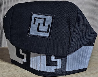 New Nigeria  Black Aso Oke Cap/Fila fully embroidered with white/black  for men .
