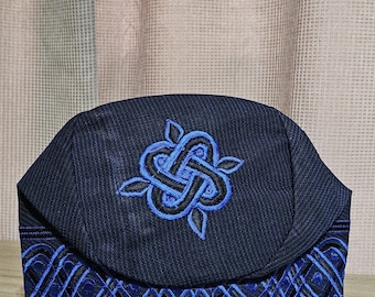 New Nigeria  Navy Blue Aso Oke Fully embroidered Cap/Fila for men ."ETU "